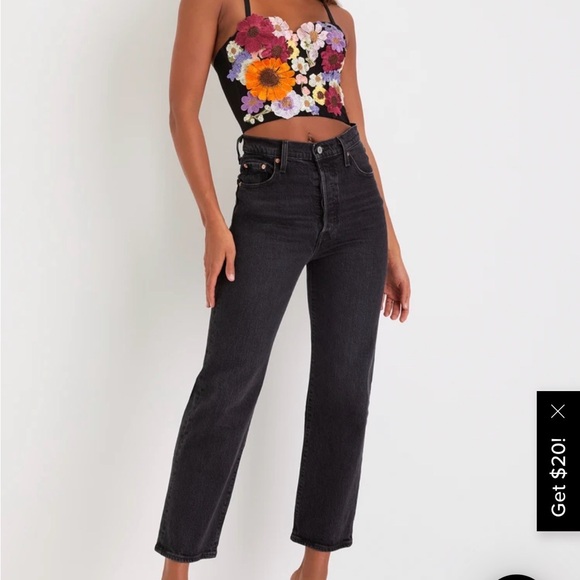 Lulu’s Floral Embroidered Black Crop Corset Top - Picture 2 of 4